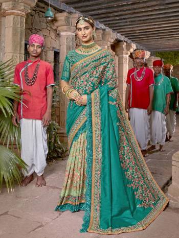 Celebrate This Festive Season In This Very Pretty Colored Designer Saree Paired With Colored Blouse. This Saree and Blouse Are Art Silk Based Beautified With Detailed Designer Heavy Embroidery. 