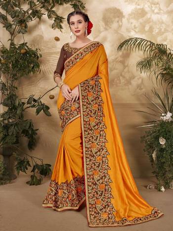 Grab This Pretty Elegant Looking Designer Saree In Fine Color Paired With Blouse. This Saree And Blouse Are Vichitra Silk Based Beautified With Embroidery Peaich And Blouse Work. Buy Now.