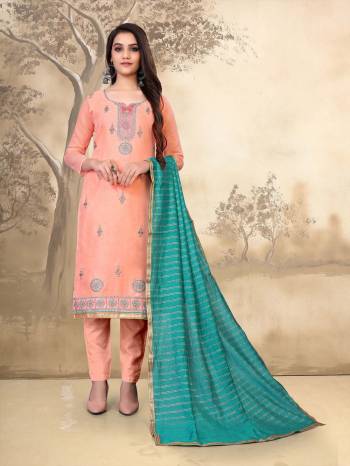 Attrective This Designer Suits In Lovely Color.?Its Pretty Designer Embroidery Work Top Is Modal Chanderi Based Paired Bottom Santoon With Fancy Fabricated Dupatta Which Gives An Attractive To The Dress.