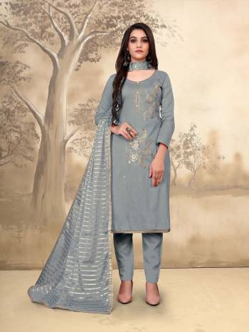 Attrective This Designer Suits In Lovely Color.?Its Pretty Designer Embroidery Work Top Is Glass Cotton Based Paired Bottom Semi Loan With Banarasi Silk Fabricated Dupatta Which Gives An Attractive To The Dress.