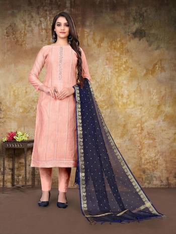 Looking This Designer Suits In Lovely Color.?Its Pretty Designer Embroidery Work Top Is Modal Chanderi Based Paired Bottom Santoon With Banarasi Fabricated Dupatta Which Gives An Attractive To The Dress.