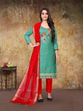 Looking This Designer Suits In Lovely Color.?Its Pretty Designer Embroidery Work Top Is Glass Cotton Based Paired Bottom Semi Loan With Banarasi Fabricated Dupatta Which Gives An Attractive To The Dress.