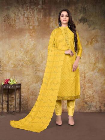 Looking This Designer Suits In Lovely Color.?Its Pretty Designer Embroidery Work Top Is Modal Chanderi Based Paired Bottom Santoon With Nazmin Fabricated Dupatta Which Gives An Attractive To The Dress.