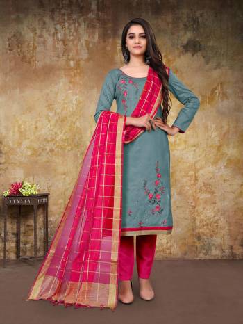 Looking This Designer Suits In Lovely Color.?Its Pretty Designer Embroidery Work Top Is Glass Cotton Based Paired Bottom Semi Loan With Banarasi Fabricated Dupatta Which Gives An Attractive To The Dress.