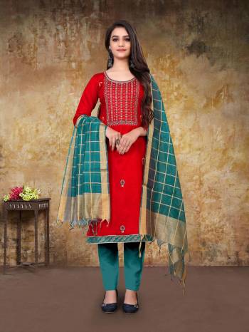 Looking This Designer Suits In Lovely Color.?Its Pretty Designer Embroidery Work Top Is Glass Cotton Based Paired Bottom Semi Loan With Banarasi Fabricated Dupatta Which Gives An Attractive To The Dress.