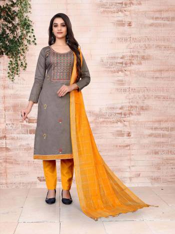 Garb This Designer Suits In Lovely Color.?Its Pretty Designer Embroidery Work Top Is Glass Cotton Based Paired Bottom Semi Loan With Banarasi Fabricated Dupatta Which Gives An Attractive To The Dress.