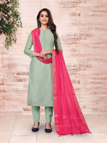 Garb This Designer Suits In Lovely Color.?Its Pretty Designer Embroidery Work Top Is Modal Chanderi Based Paired Bottom Santoon With Banarasi Fabricated Dupatta Which Gives An Attractive To The Dress.