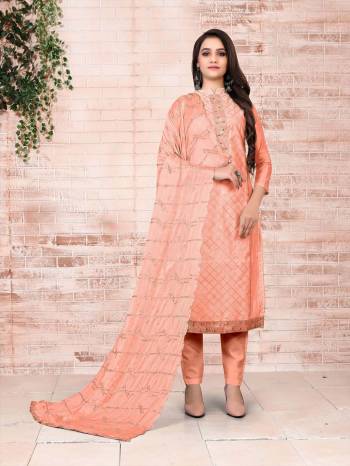 Garb This Designer Suits In Lovely Color.?Its Pretty Designer Embroidery Work Top Is Modal Chanderi Based Paired Bottom Santoon With Nazmin Work Fabricated Dupatta Which Gives An Attractive To The Dress.