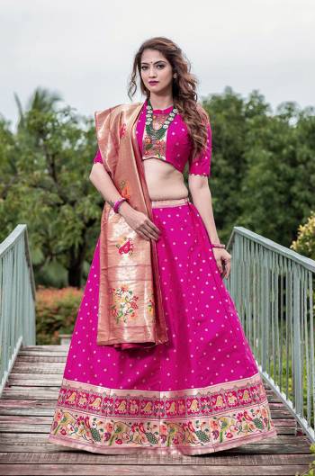 Looking This Partywear Designer Lehenga Choli And Dupatta In Fine Color Fabricated On Silk Beautified Fabric With Heavy Designer Weaving Border Butti Border Work. 