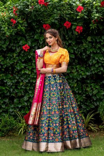 Looking This Partywear Designer Lehenga Choli And Dupatta In Fine Color Fabricated On Silk Beautified Fabric With Heavy Designer Weaving Border Butti Border Work. 
