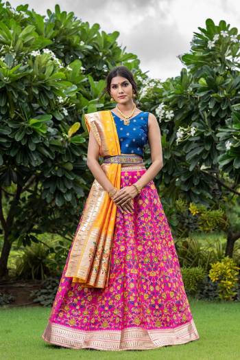 Looking This Partywear Designer Lehenga Choli And Dupatta In Fine Color Fabricated On Silk Beautified Fabric With Heavy Designer Weaving Border Butti Border Work. 