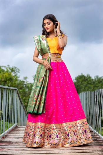 Looking This Partywear Designer Lehenga Choli And Dupatta In Fine Color Fabricated On Silk Beautified Fabric With Heavy Designer Weaving Border Butti Border Work. 