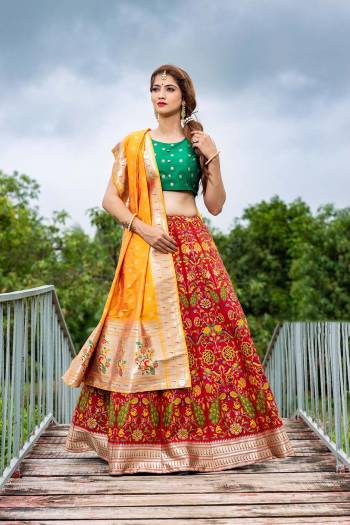 Looking This Partywear Designer Lehenga Choli And Dupatta In Fine Color Fabricated On Silk Beautified Fabric With Heavy Designer Weaving Border Butti Border Work. 