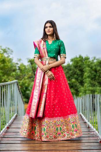 Looking This Partywear Designer Lehenga Choli And Dupatta In Fine Color Fabricated On Silk Beautified Fabric With Heavy Designer Weaving Border Butti Border Work. 