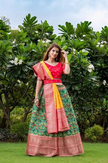 Looking This Partywear Designer Lehenga Choli And Dupatta In Fine Color Fabricated On Silk Beautified Fabric With Heavy Designer Weaving Border Butti Border Work. 