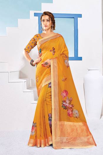 Attrective This Traditional Saree Are Fine Saree Paired With Blouse.This Saree And Blouse Are Organza Based Fabric With Wevon Designer With Digital Printed. Buy This Pretty Saree Now.