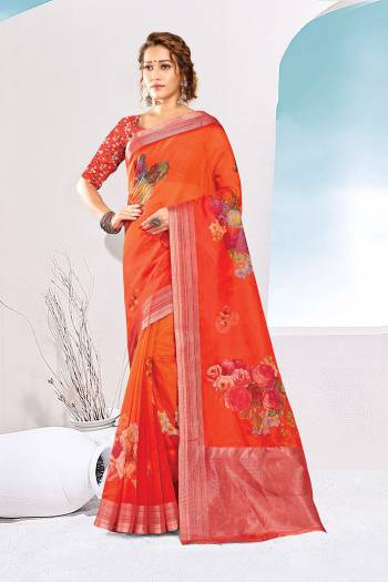 Attrective This Traditional Saree Are Fine Saree Paired With Blouse.This Saree And Blouse Are Organza Based Fabric With Wevon Designer With Digital Printed. Buy This Pretty Saree Now.