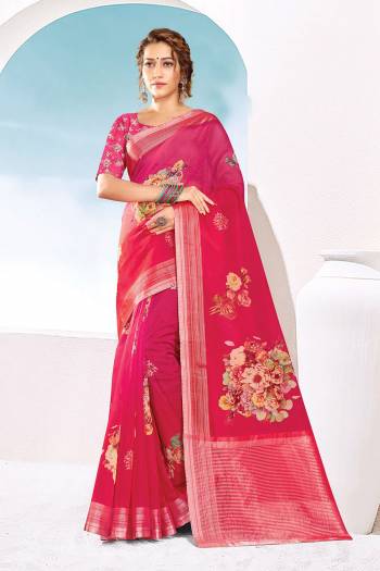 Attrective This Traditional Saree Are Fine Saree Paired With Blouse.This Saree And Blouse Are Organza Based Fabric With Wevon Designer With Digital Printed. Buy This Pretty Saree Now.