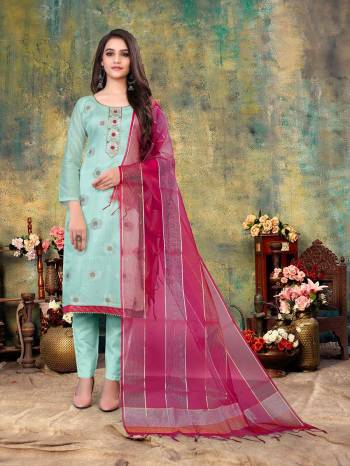 Looking Fine This Designer Suits In Lovely Color.?Its Pretty Designer Embroidery Work Top Is Banarasi Based Paired Bottom Santoon With Fancy Fabricated Dupatta Which Gives An Attractive To The Dress.