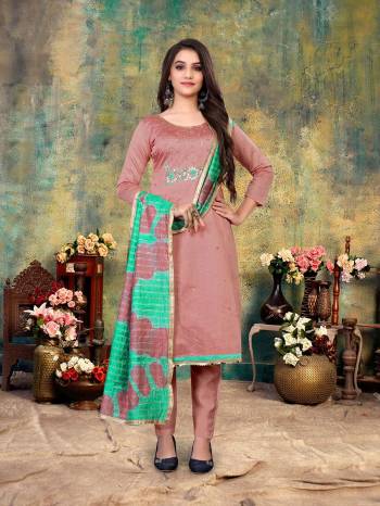 Looking Fine This Designer Suits In Lovely Color.?Its Pretty Designer Embroidery Work Top Is Modal Chanderi Based Paired Bottom Santoon With Fancy Fabricated Dupatta Which Gives An Attractive To The Dress.