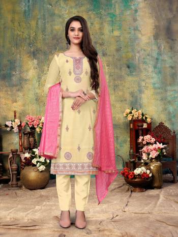 Looking Fine This Designer Suits In Lovely Color.?Its Pretty Designer Embroidery Work Top Is Modal Chanderi Based Paired Bottom Santoon With Fancy Fabricated Dupatta Which Gives An Attractive To The Dress.