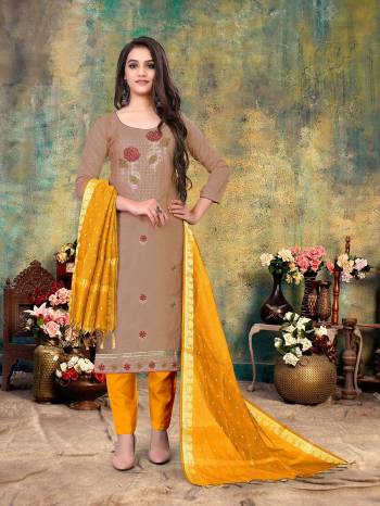 Looking Fine This Designer Suits In Lovely Color.?Its Pretty Designer Embroidery Work Top Is Glass Cotton Based Paired Bottom Semi Loan With Banarasi Fabricated Dupatta Which Gives An Attractive To The Dress.