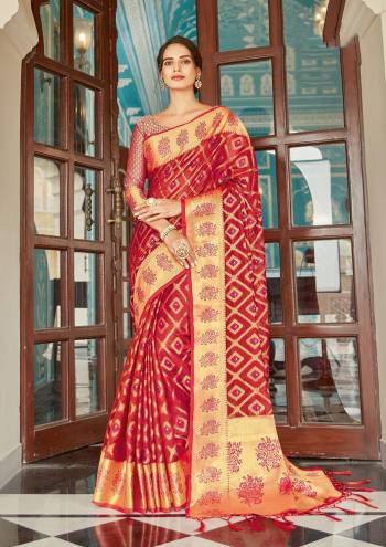 Attrective This Traditional Saree Are Fine Saree Paired With Blouse.This Saree And Blouse Are Organza Based Fabric With Heavy Wevon Designer Work. Buy This Pretty Saree Now.