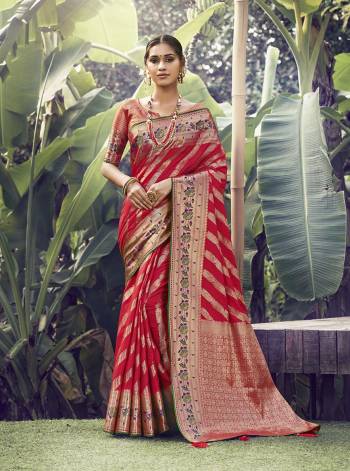 Garb This Pretty Angelic Look Wearing This Heavy Designer Wevon Work Saree In Fine Color Paired With Blouse. This Saree And Blouse Is Fabricated On Silk Paired. Its Pretty Color Pallete Will Give An Attractive Look To Your Personality. 