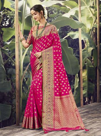 Garb This Pretty Angelic Look Wearing This Heavy Designer Wevon Work Saree In Fine Color Paired With Blouse. This Saree And Blouse Is Fabricated On Silk Paired. Its Pretty Color Pallete Will Give An Attractive Look To Your Personality. 