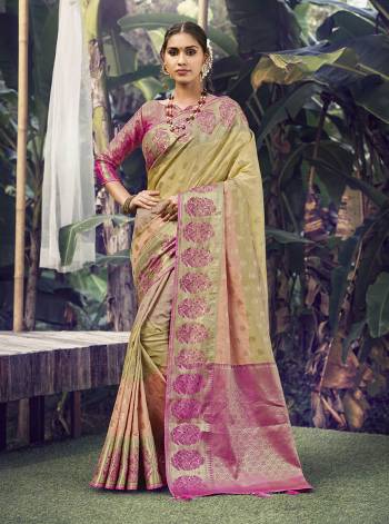 Garb This Pretty Angelic Look Wearing This Heavy Designer Wevon Work Saree In Fine Color Paired With Blouse. This Saree And Blouse Is Fabricated On Silk Paired. Its Pretty Color Pallete Will Give An Attractive Look To Your Personality. 