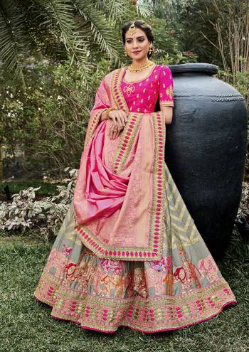 Look Attrective This Wedding Partywear Heavy Designer Lehenga Choli And Dupatta In Fine Color Fabricated On Silk Beautified With Heavy Attractive Wevon Designer,Embroidery,Stone Hand Work. 