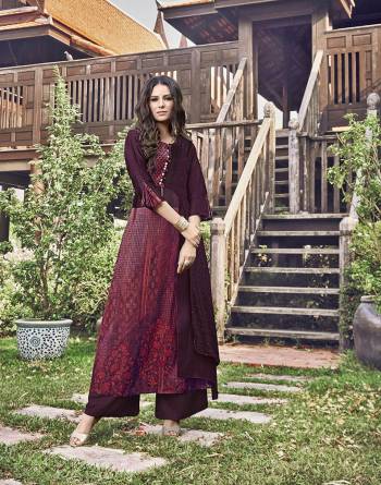 Add This Very Pretty Designer Kurti To Your Wardrobe In Maroon Color Fabricated On Modal Jacquard Which Is Soft Towards Skin And Easy To Carry All Day Long.