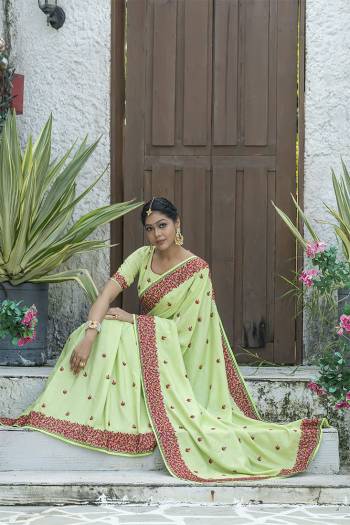  Attrective Look This Fastival Saree Are Fine Saree Paired With Blouse.This Saree And Blouse Are Fancy Art Silk Based Fabric With Designer Thread Embroidery And Stone Work With Blouse. Buy This Pretty Saree Now.