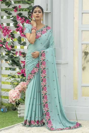  Attrective Look This Fastival Saree Are Fine Saree Paired With Blouse.This Saree And Blouse Are Fancy Art Silk Based Fabric With Designer Thread Embroidery And Stone Work With Blouse. Buy This Pretty Saree Now.