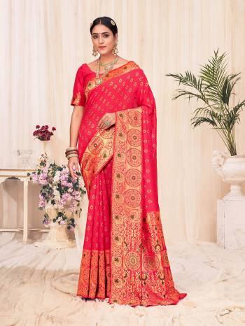 Look Attrective This Wedding Partywear Saree Are Fine Saree Paired With Blouse.This Saree And Blouse Are Banarasi Silk Based Fabric With Weaving Designer Work. Buy This Pretty Saree Now.