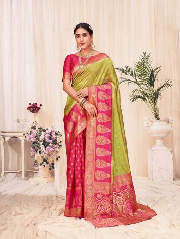 Look Attrective This Wedding Partywear Saree Are Fine Saree Paired With Blouse.This Saree And Blouse Are Banarasi Silk Based Fabric With Weaving Designer Work. Buy This Pretty Saree Now.