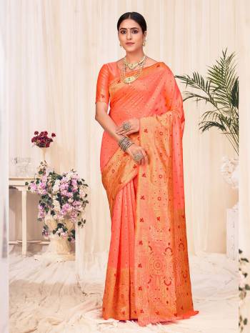 Look Attrective This Wedding Partywear Saree Are Fine Saree Paired With Blouse.This Saree And Blouse Are Banarasi Silk Based Fabric With Weaving Designer Work. Buy This Pretty Saree Now.