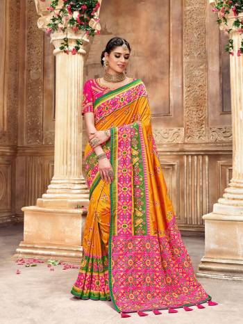 Garb This Pretty Angelic Patan Patola Look Wearing This Heavy Designer Resham Mirror Khatli And Cut Dana Work Saree In Fine Color Paired With 2 Blouse. This Saree And Blouse Is Fabricated On Silk Paired. Its Attractive Look To Your Personality. 