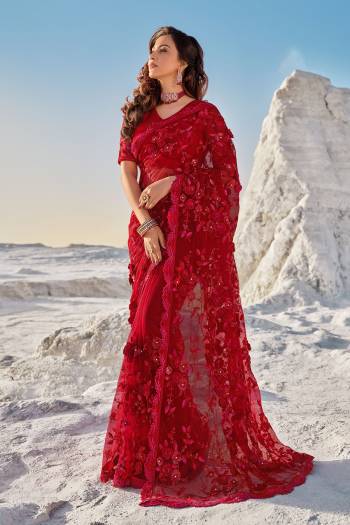 Attrective This Pretty Angelic Look Wearing This Partywear Heavy Designer Fancy Flower And Hand Work Saree With Blouse. This Saree Are Net And Blouse Is Net Fabricated Paired. Its Pretty Attractive Look To Your Personality. 