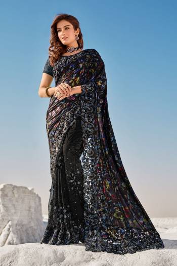 Attrective This Pretty Angelic Look Wearing This Partywear Heavy Designer Fancy Flower And Hand Work Saree With Blouse. This Saree Are Imported And Blouse Is Silk Fabricated Paired. Its Pretty Attractive Look To Your Personality. 