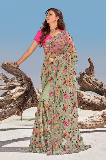 Attrective This Pretty Angelic Look Wearing This Partywear Heavy Designer Fancy Flower And Hand Work Saree With Blouse. This Saree Are Imported And Blouse Is Magic Silk Fabricated Paired. Its Pretty Attractive Look To Your Personality. 