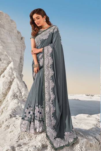 Attrective This Pretty Angelic Look Wearing This Partywear Heavy Designer Fancy Flower And Hand Work Saree With Blouse. This Saree Are Imported And Blouse Is Silk Fabricated Paired. Its Pretty Attractive Look To Your Personality. 