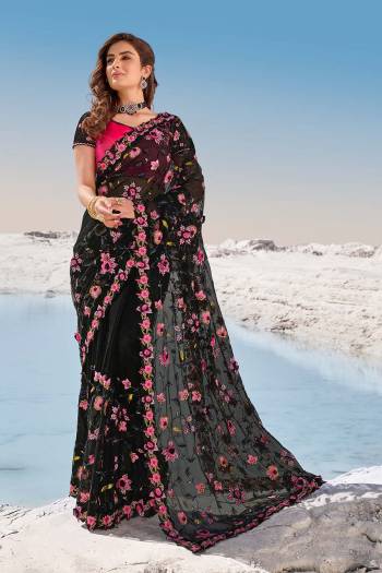 Attrective This Pretty Angelic Look Wearing This Partywear Heavy Designer Fancy Flower And Hand Work Saree With Blouse. This Saree Are Net And Blouse Is Sana Silk Fabricated Paired. Its Pretty Attractive Look To Your Personality. 