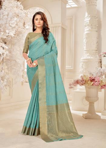 Garb This Attrective Partywear Saree Are Fine Saree Paired With Blouse.This Saree And Blouse Are Cotton Silk Based Fabric With Designer Weaving Work. Buy This Pretty Saree Now.