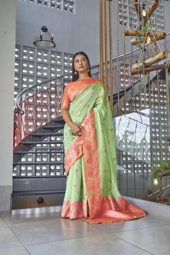 Stylist This Partywear Saree Are Fine Saree Paired With Blouse.This Saree And Blouse Are Kanjivaram Silk Based Fabric With Heavy Jacquard Designer Work. Buy This Pretty Saree Now.