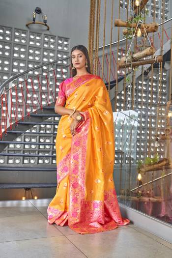 Stylist This Partywear Saree Are Fine Saree Paired With Blouse.This Saree And Blouse Are Kanjivaram Silk Based Fabric With Heavy Jacquard Designer Work. Buy This Pretty Saree Now.