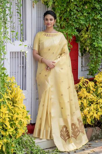 Attrective This Fastival Saree Are Fine Saree Paired With Blouse.This Saree And Blouse Are Linen Based Fabric With Heavy Wevon Designer Pallu And Butti Work. Buy This Pretty Saree Now.