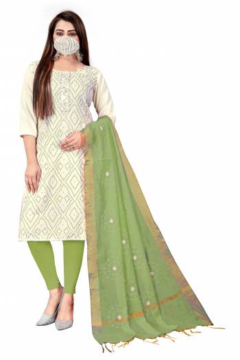 Attrective This Suits In Lovely Color.?Its Pretty Top Is Slub Cotton Printed Based Paired Bottom Cotton With Batterfly Chanderi Fabricated Dupatta Are Embroidery Work. Which Gives An Attractive To The Dress.