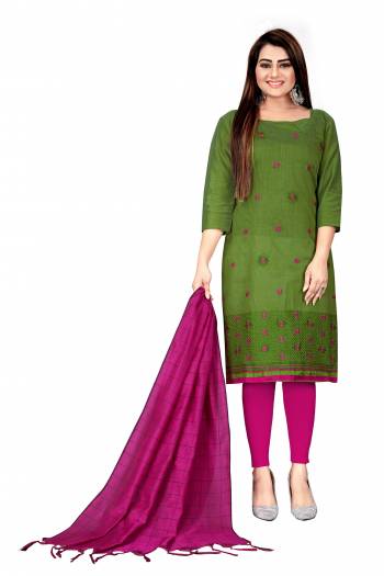 Looking This Suits In Lovely Color.?Its Pretty Top Is Banarasi Cotton Based Paired Bottom Cotton With Art Banarasi Jacquard Fabricated Dupatta Are Embroidery Work. Which Gives An Attractive To The Dress.