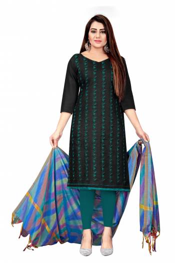 Attrective This Suits In Lovely Color.?Its Pretty Top Is Slub Cotton Based Paired Bottom Cotton With Batterfly Rainbow Banarasi Fabricated Dupatta Are Embroidery Work. Which Gives An Attractive To The Dress.